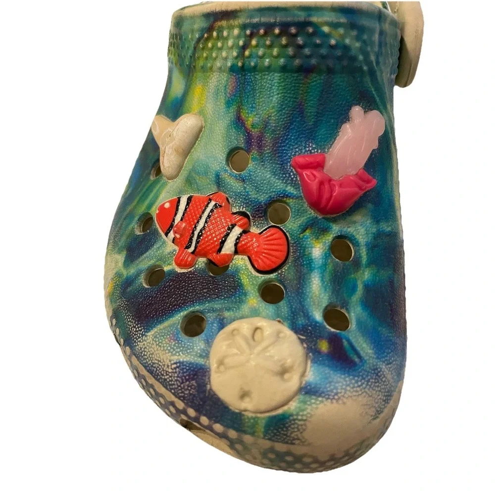 Crocs Kids Under The Sea Classic Clogs C8 Blue Ocean Marble Jibbitz Fish Shell